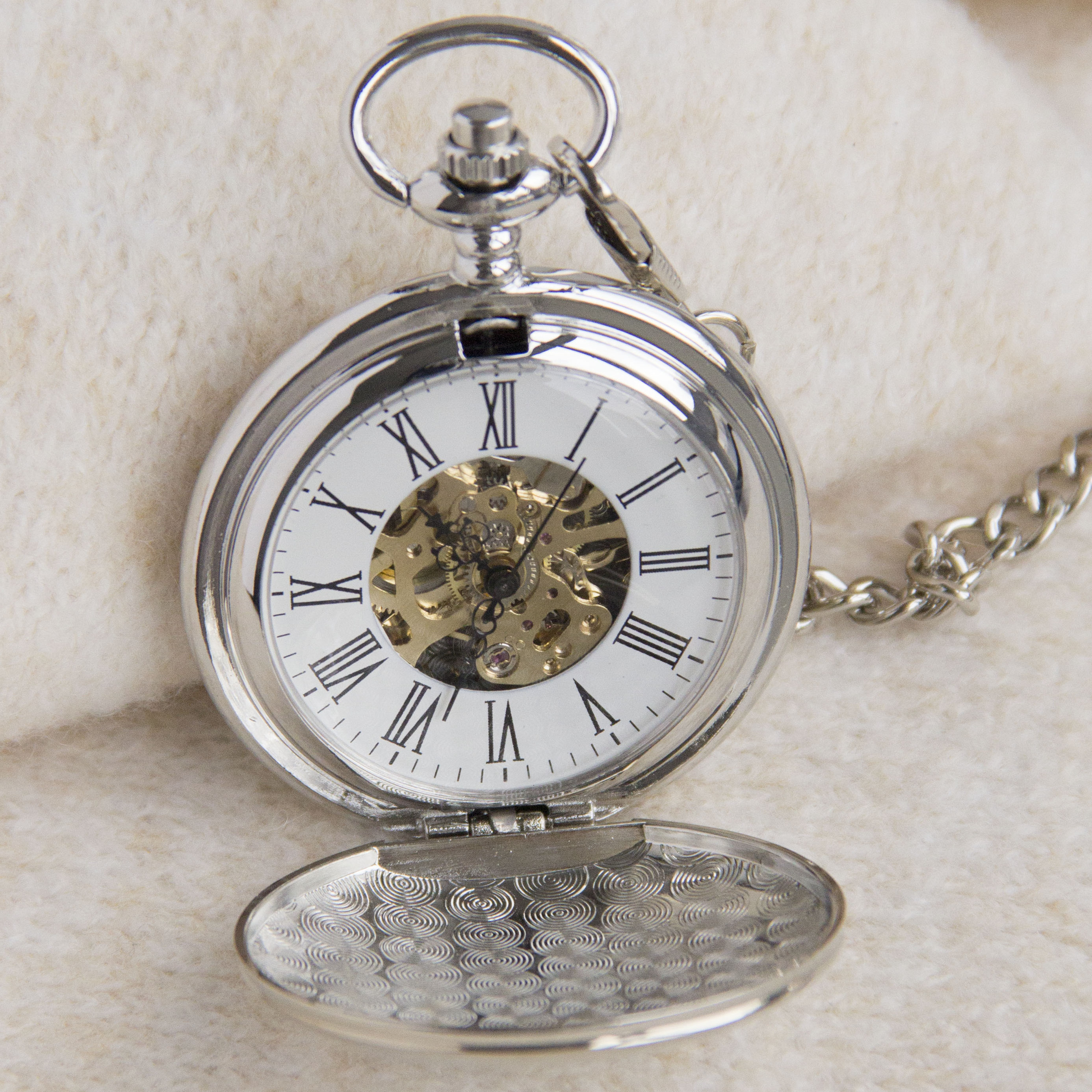 mechanical pocket watch hollow design two sides unfolding chain watch