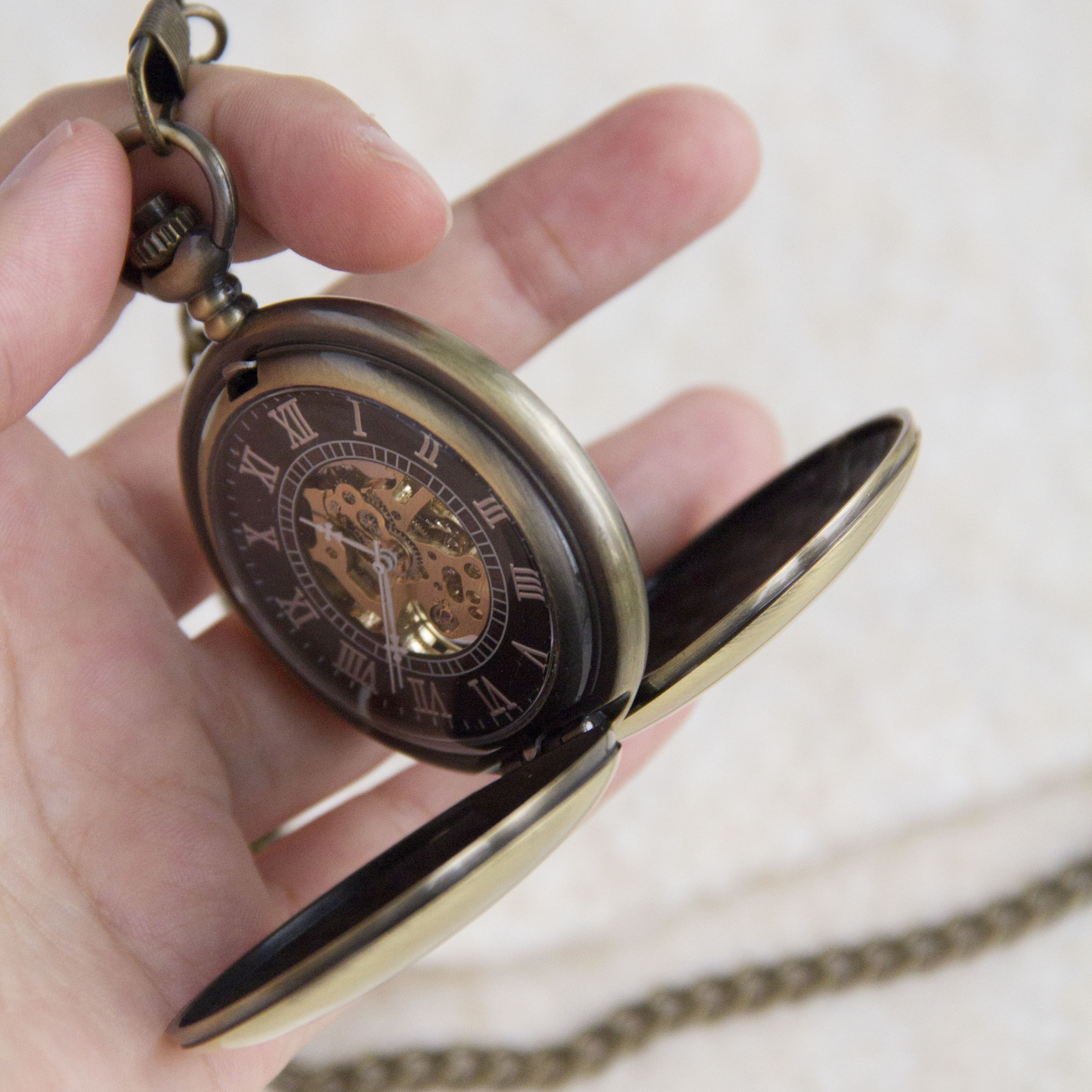 mechanical pocket watch hollow design two sides unfolding chain watch