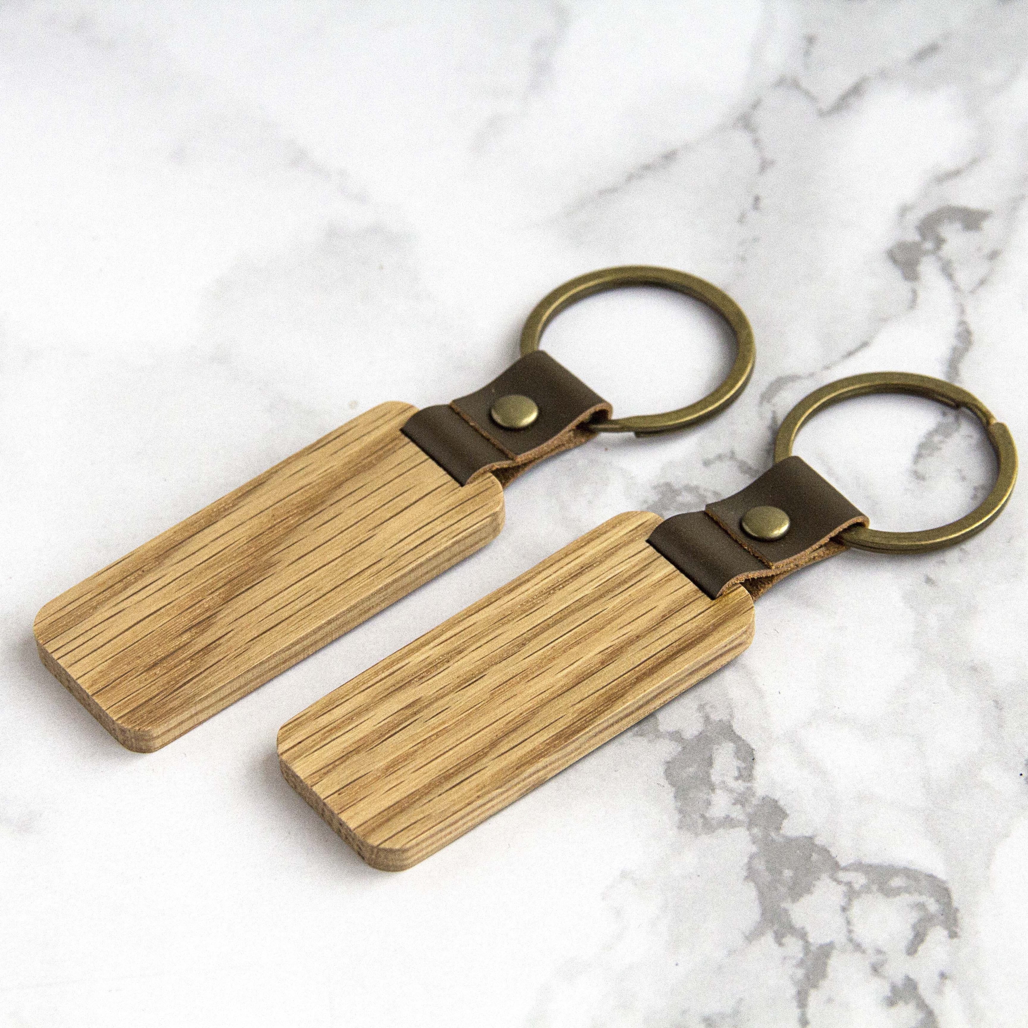 high quality 5mm engravable blanks wood key chain personalized laser walnut leather keychains