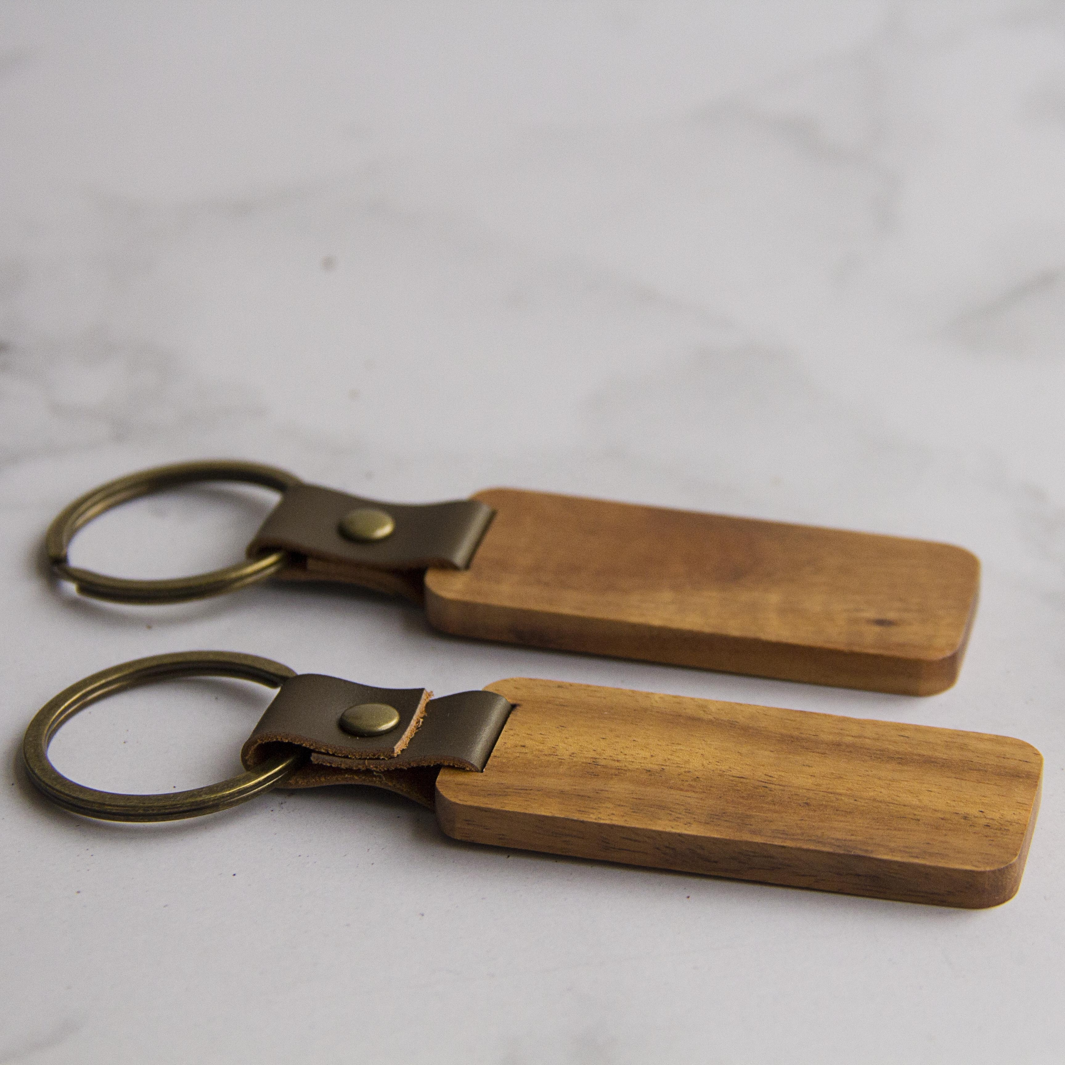 high quality 5mm engravable blanks wood key chain personalized laser walnut leather keychains