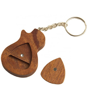 Wooden Keychain Guitar Picks holder box Magnetic design Blank Engravable custom logo