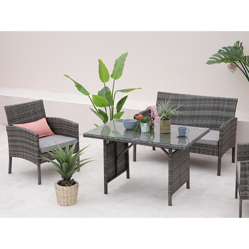 Outdoor furniture steel PE rattan chair and table patio garden dining set of 4