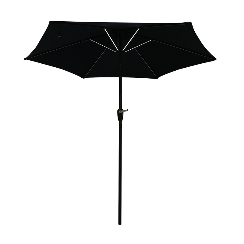 Outdoor parasol polyester canopy steel pole patio umbrella with LED light