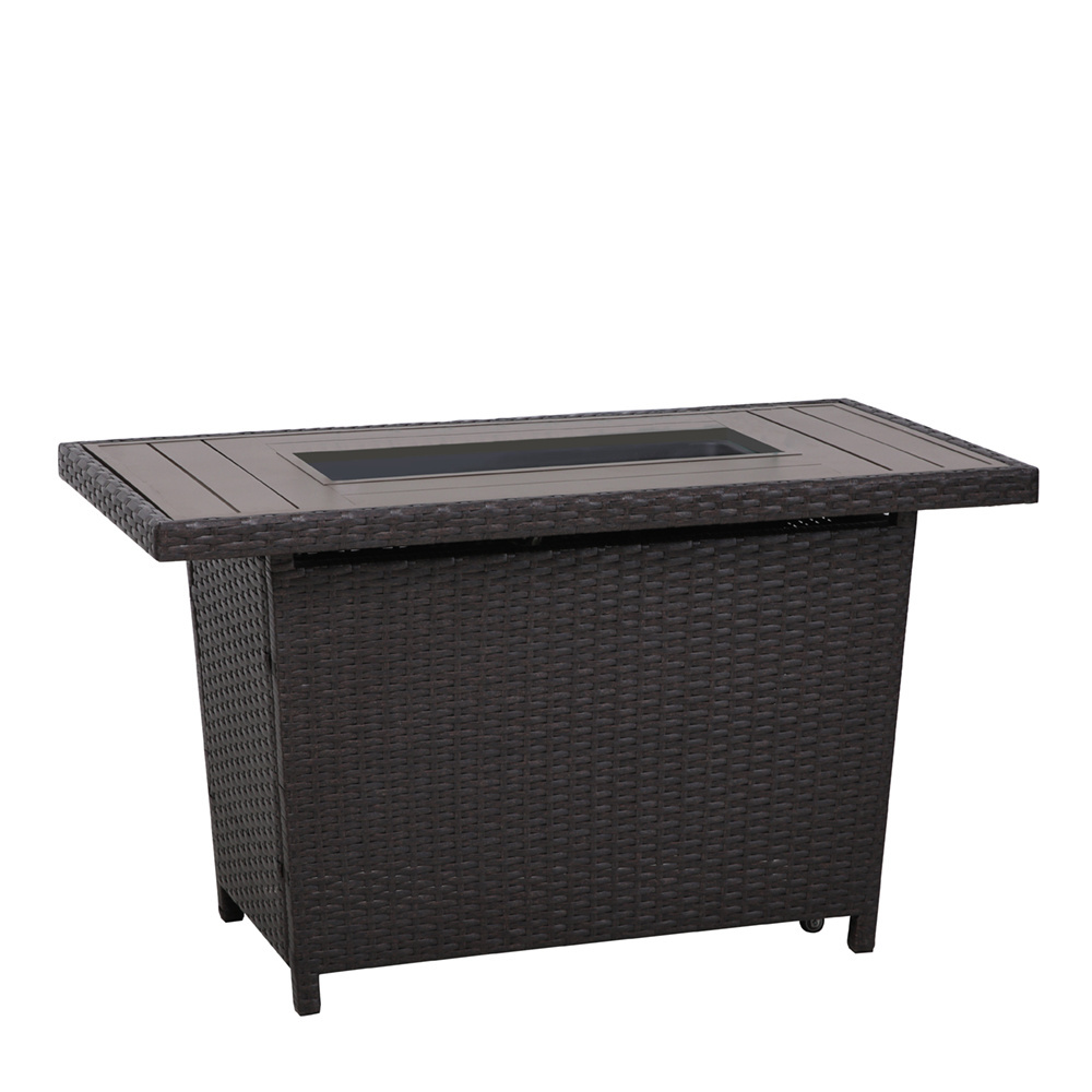 Alum furniture rectangular gas fireplace rattan table with cover, 50000btu, rectangle fire pit with protective cover