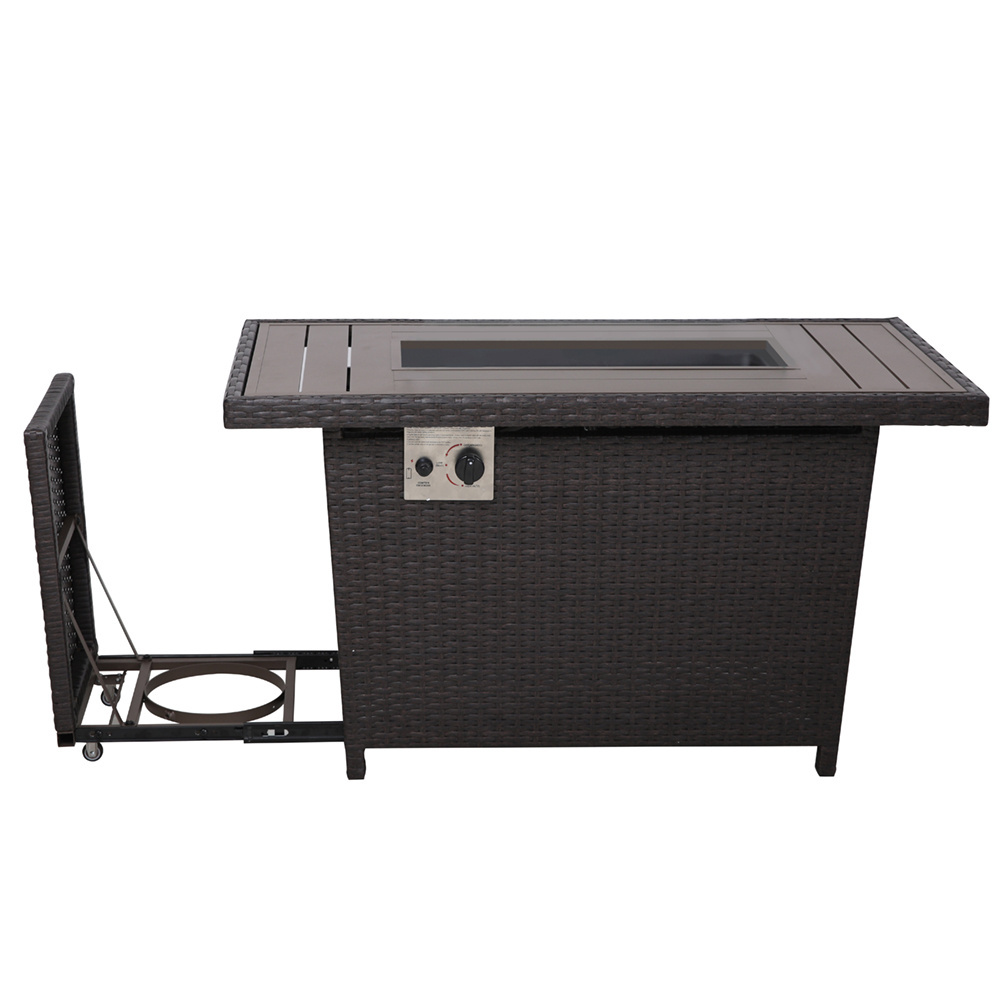 Alum furniture rectangular gas fireplace rattan table with cover, 50000btu, rectangle fire pit with protective cover