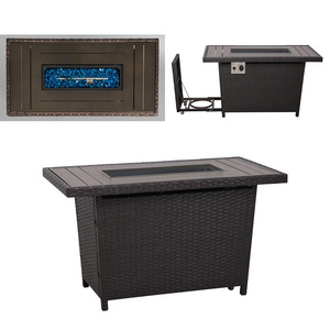 Alum furniture rectangular gas fireplace rattan table with cover, 50000btu, rectangle fire pit with protective cover