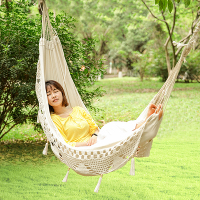 High Quality Hammock Chair Hanging Rope Swing Hammock Large Size Cotton Weave Camping Outdoor Swing Chair With Fringe