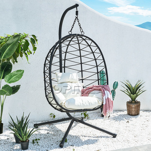 Water Drop Shaped Wicker Hanging Egg Swing Chair Black Rattan Patio Swing Modern Patio Swings Outdoor Rattan Chair