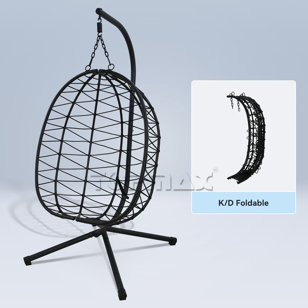 Water Drop Shaped Wicker Hanging Egg Swing Chair Black Rattan Patio Swing Modern Patio Swings Outdoor Rattan Chair