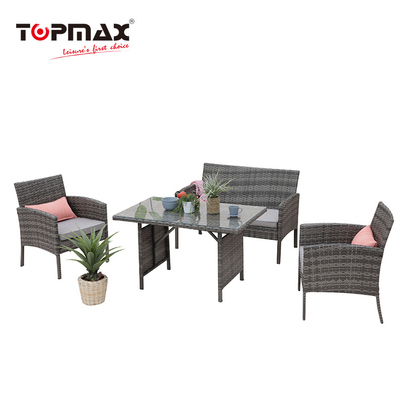 Outdoor furniture steel PE rattan chair and table patio garden dining set of 4