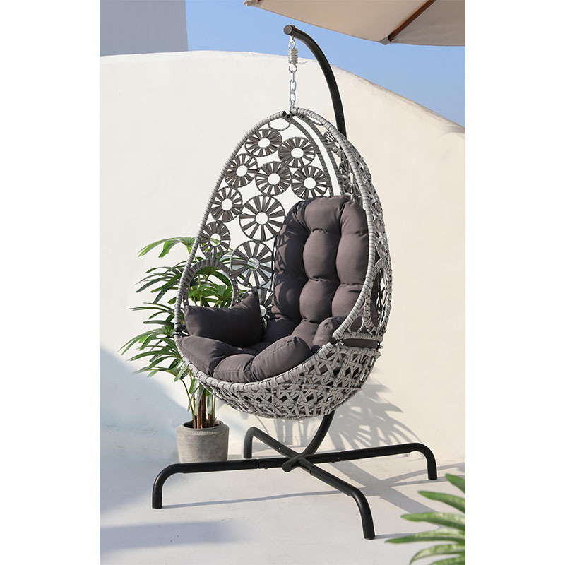 Double Patio Hanging Porch Swing Bed Outdoor Porch Swing Chair Metal Backyard Wicker Rattan Porch Swing Cushion With Stand