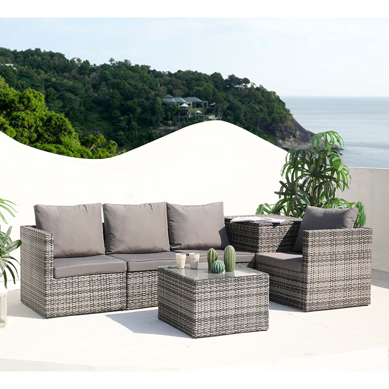 Patio furniture polyester cushion 4 seater rattan outdoor garden sofa sets with storage