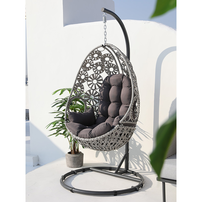 Double Patio Hanging Porch Swing Bed Outdoor Porch Swing Chair Metal Backyard Wicker Rattan Porch Swing Cushion With Stand