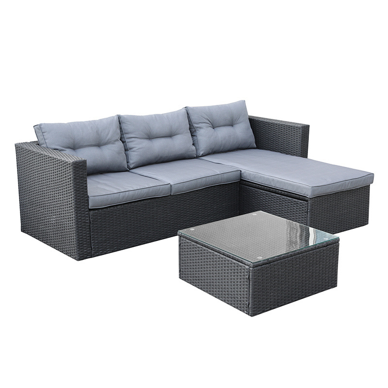 Best Seller Plastic Wicker Sofa Set Rattan Patio Furniture, Black Outdoor Pvc Rattan Furniture Manufacturers