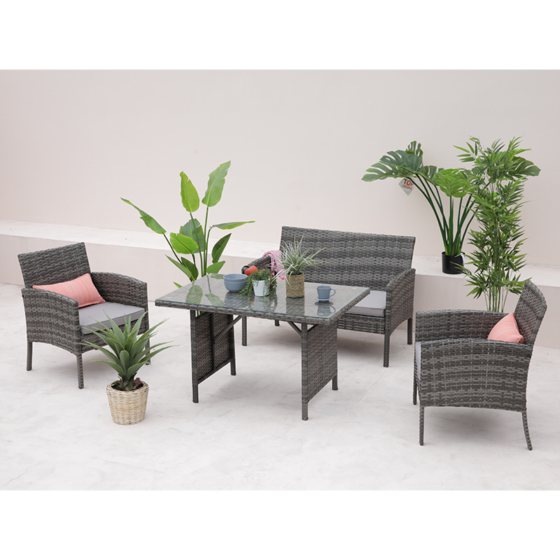 Outdoor furniture steel PE rattan chair and table patio garden dining set of 4