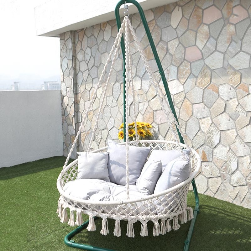 Custom poly cotton rope steel frame outdoor garden hanging hammock chair