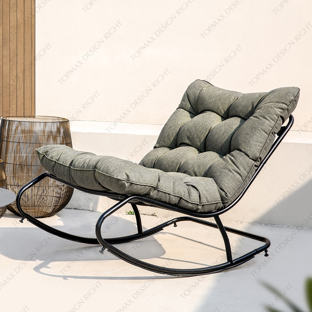 Cheap Outdoor Rocking Chairs Waterproof Cushion Steel Frame KD Garden Reading Comfy Rocking Chair Nordic Lounge Rocking Chair