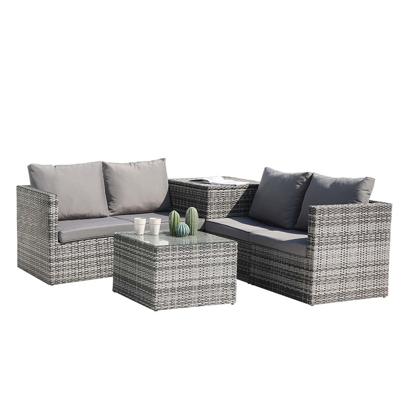 Patio furniture polyester cushion 4 seater rattan outdoor garden sofa sets with storage