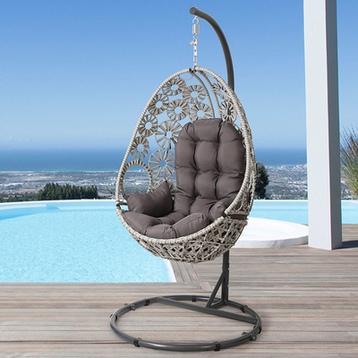 Double Patio Hanging Porch Swing Bed Outdoor Porch Swing Chair Metal Backyard Wicker Rattan Porch Swing Cushion With Stand