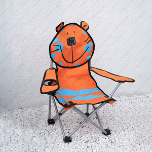 Topmax Tiger Pattern Steel Outdoor Armrest Character Kids Camping Chairs Wholesale Cartoon Folding Kids Animal Camping Chairs