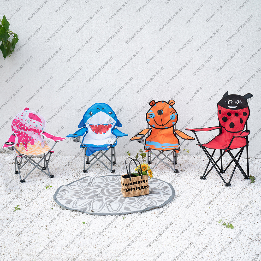 Topmax Tiger Pattern Steel Outdoor Armrest Character Kids Camping Chairs Wholesale Cartoon Folding Kids Animal Camping Chairs