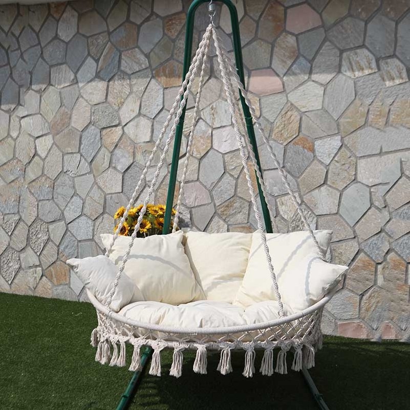 Custom poly cotton rope steel frame outdoor garden hanging hammock chair