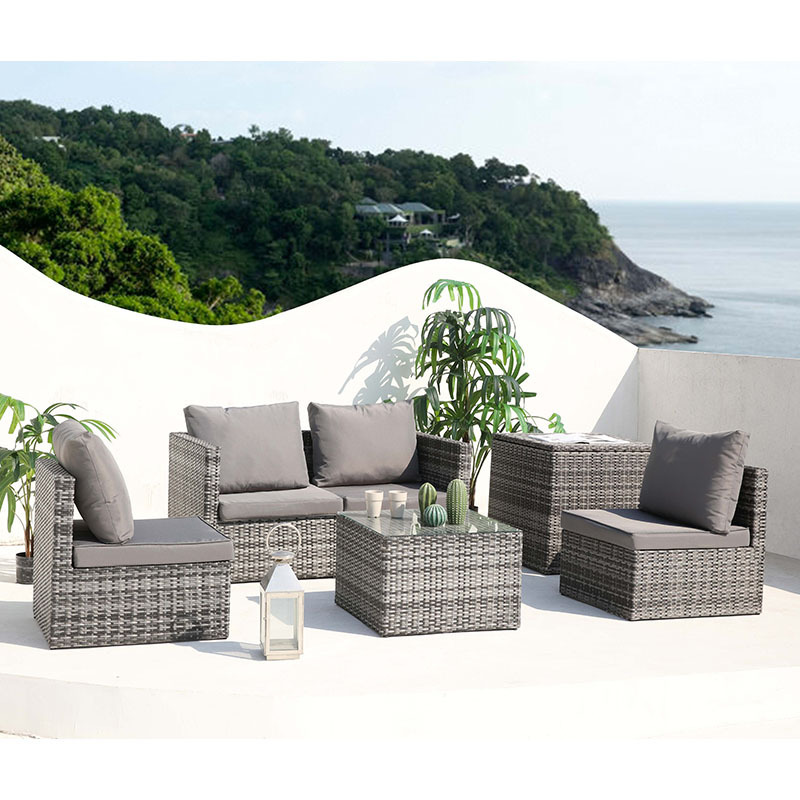 Patio furniture polyester cushion 4 seater rattan outdoor garden sofa sets with storage