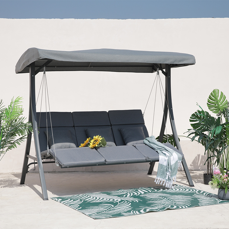 Garden Swing Chair 3 Seat, Hanging Hammock Swinging Outdoor Soft Seat Cushion, Patio Metal Swing Seat