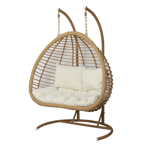 Outdoor garden 2 person swing chair rattan egg hanging patio swing seat