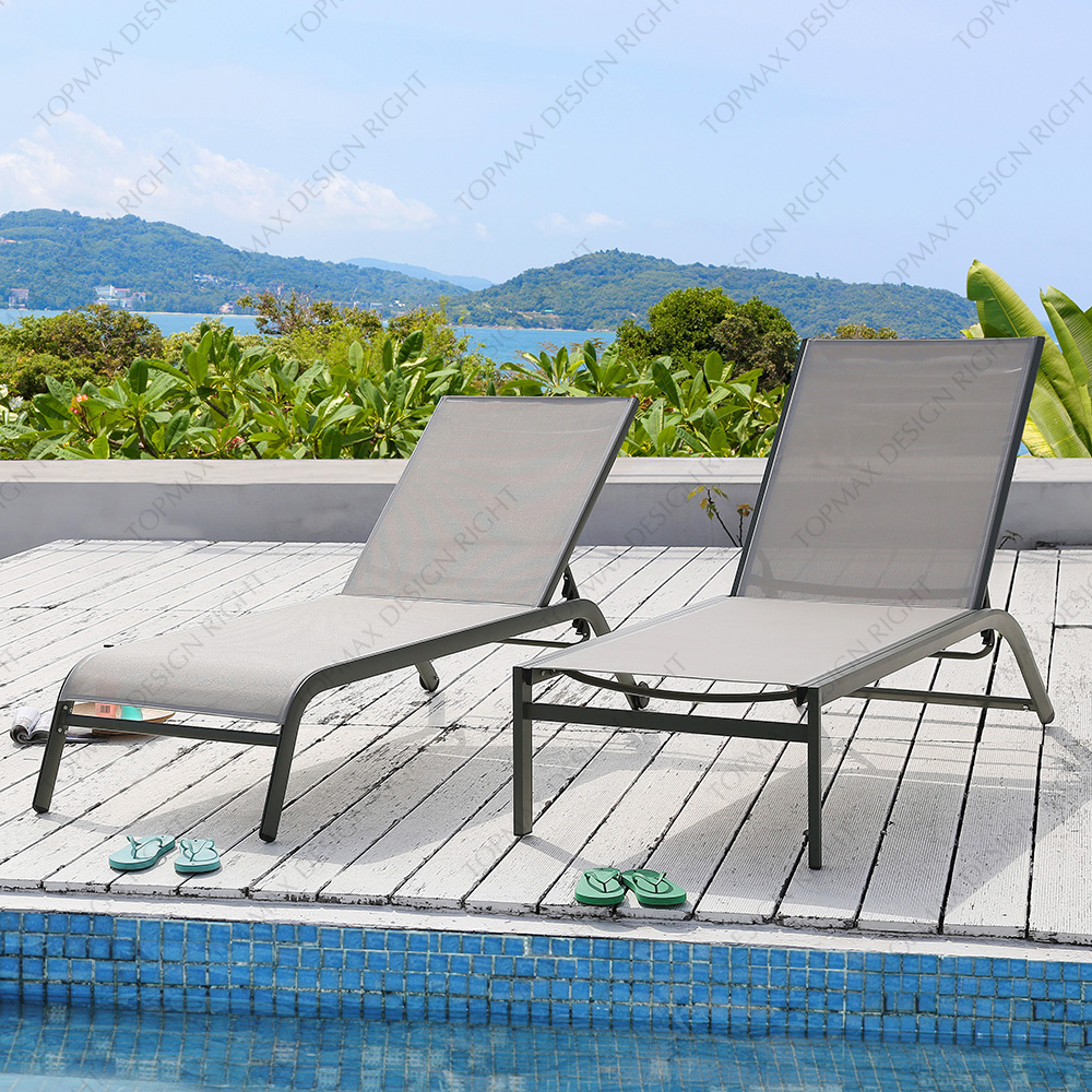 Villa Outdoor Sling Sun Bed Daybed Beach Lounger Garden Sun Lounger Outdoor Reclining Seat Outdoor Beach Garden Aluminum Lounger