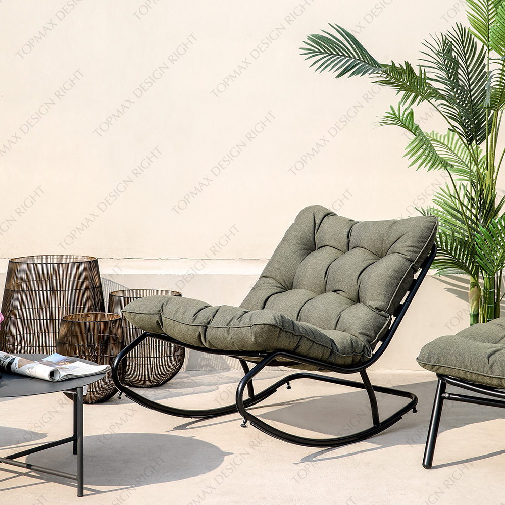 Cheap Outdoor Rocking Chairs Waterproof Cushion Steel Frame KD Garden Reading Comfy Rocking Chair Nordic Lounge Rocking Chair