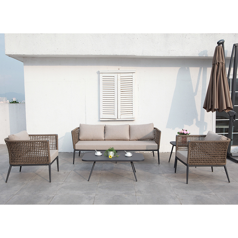 Modern style garden rattan furniture set  KD polyester rope outdoor sofa set