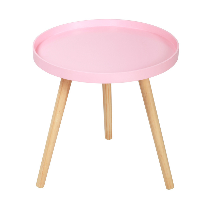 Countryside style wholesale coffee pink white  black round side table with three pine wood leg