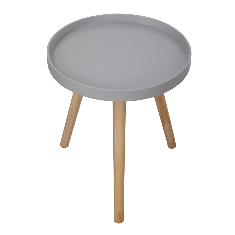 Countryside style wholesale coffee pink white  black round side table with three pine wood leg