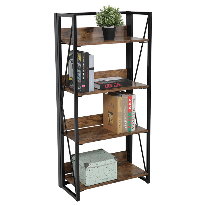 Popular design cheap used library 4-Tier foldable wallpaper bookshelf for home storage