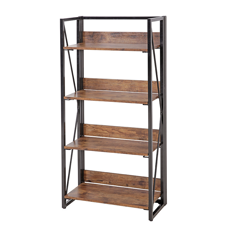 Popular design cheap used library 4-Tier foldable wallpaper bookshelf for home storage