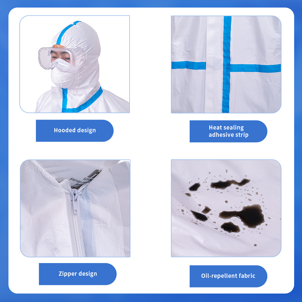 Cheap Disposable Coverall non woven Microporous PP+PE film coverall type5/6 coverall