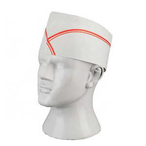 Reusable Worker Custom Restaurant Caps High quality Disposable paper Cooking Hair Kitchen Chef  forage Hats With Red Line