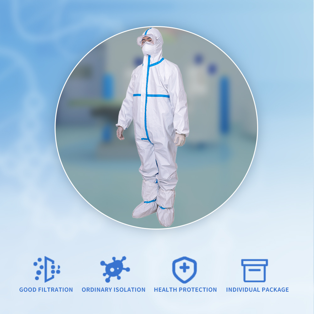 Cheap Disposable Coverall non woven Microporous PP+PE film coverall type5/6 coverall