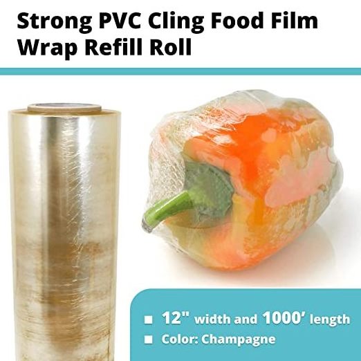 Food grade 45cm*300m printed pvc cling film jumbo roll pvc cling wrap for supermarket