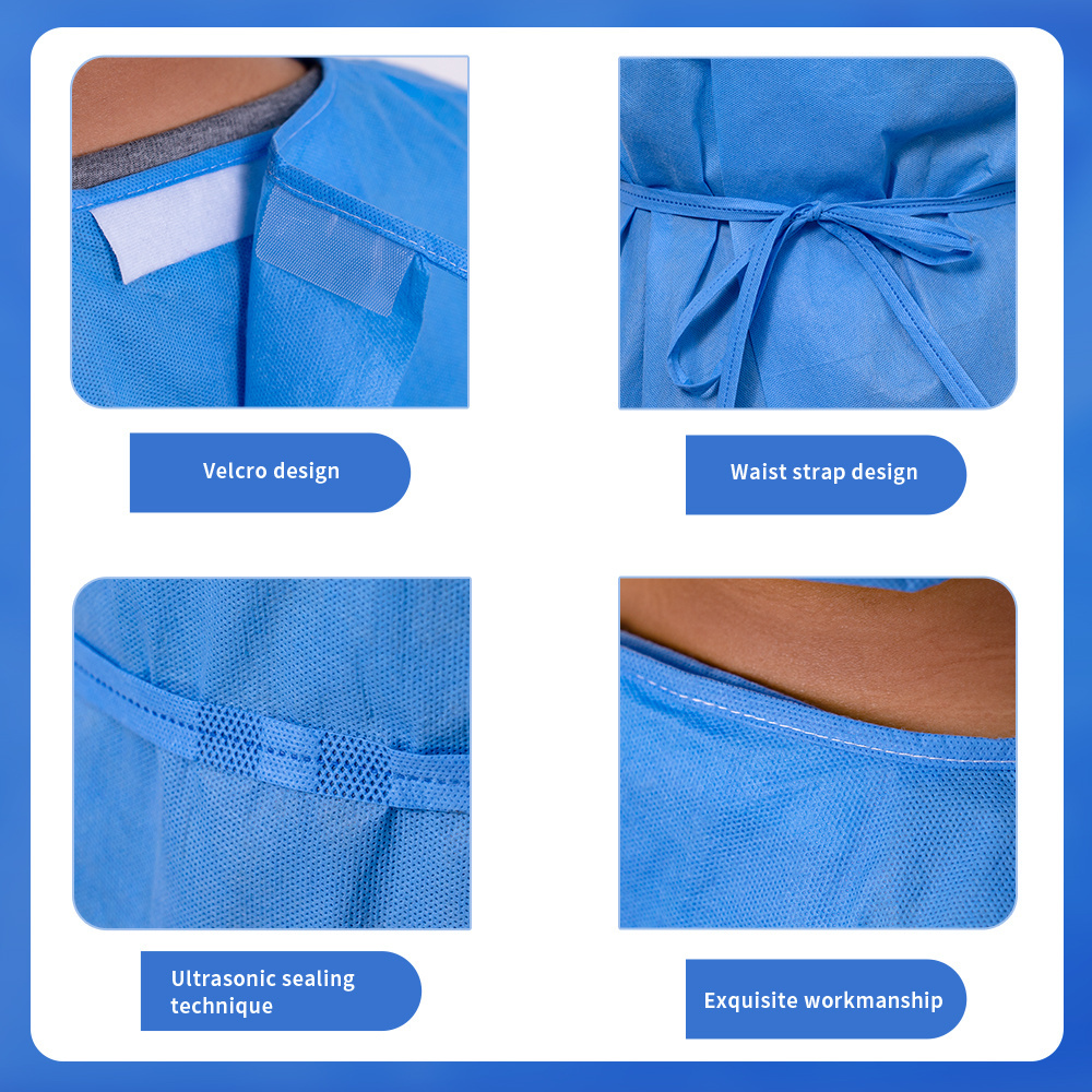 Disposable Blue Non Sterile Protection Clothing Prison Used Clothes Jumpsuit Non Woven Elastic And Knitted Cuffs Isolation Suit