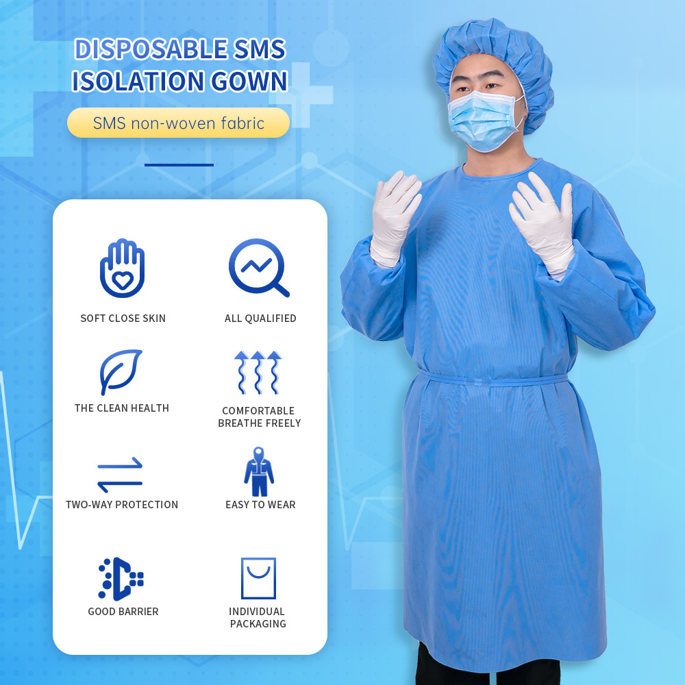 Disposable Blue Non Sterile Protection Clothing Prison Used Clothes Jumpsuit Non Woven Elastic And Knitted Cuffs Isolation Suit