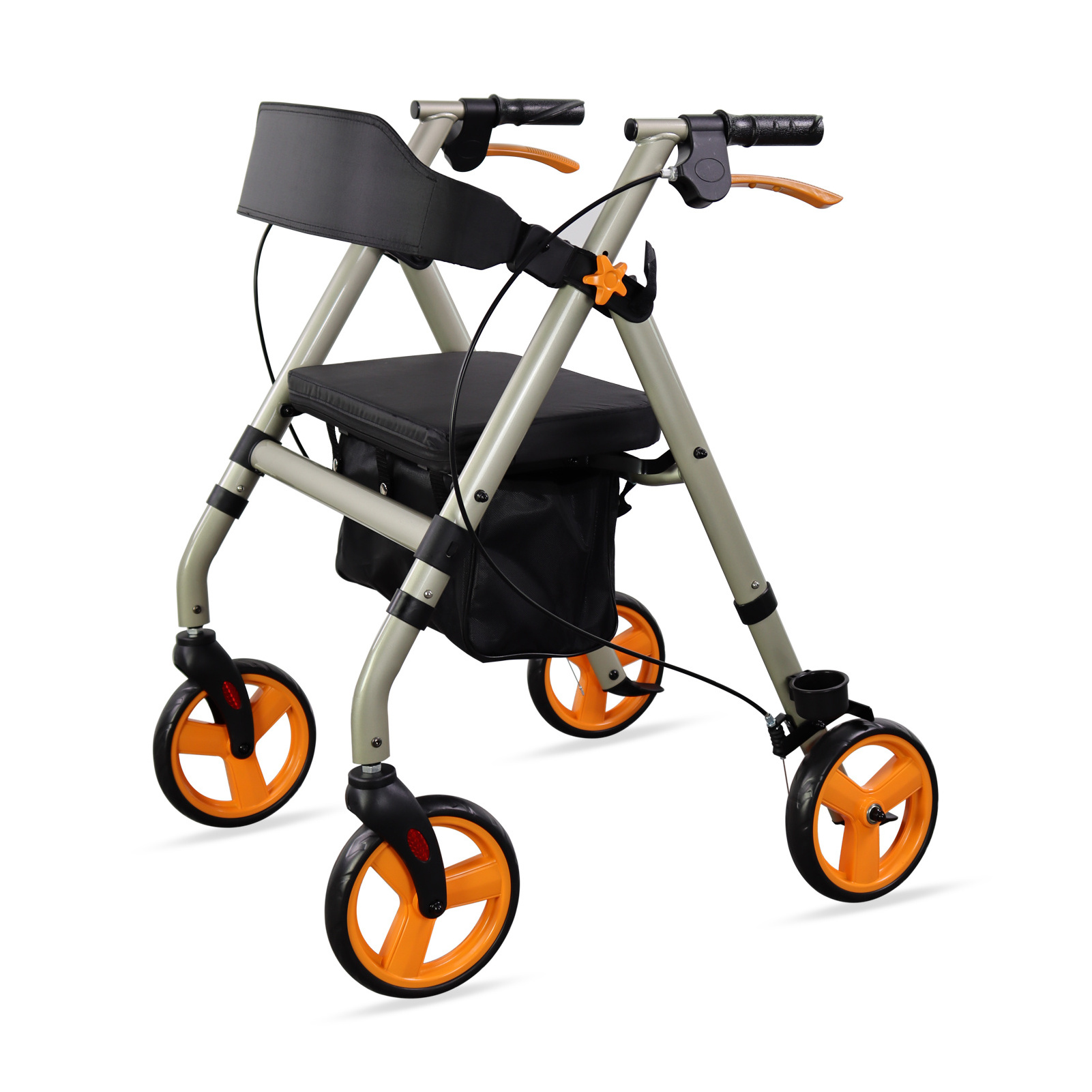 Medical Rollator 4 Wheel Seat Rolling Foldable Walker Steel Walking Aid Walker