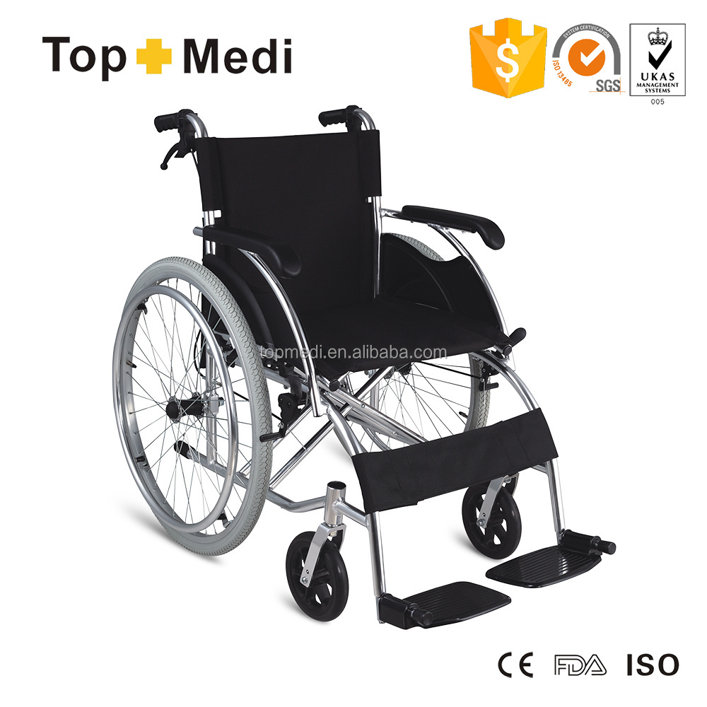 Topmedi light weight aluminum foldable manual wheelchair with seat belt