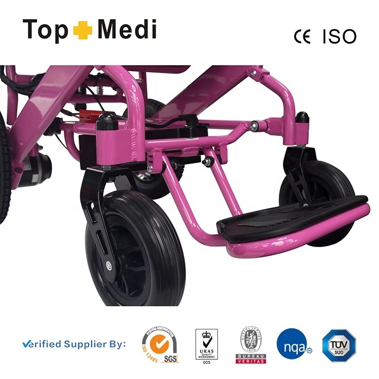 Fashion Pink Aluminum Folding Lightweight Electric Wheelchair for Adult