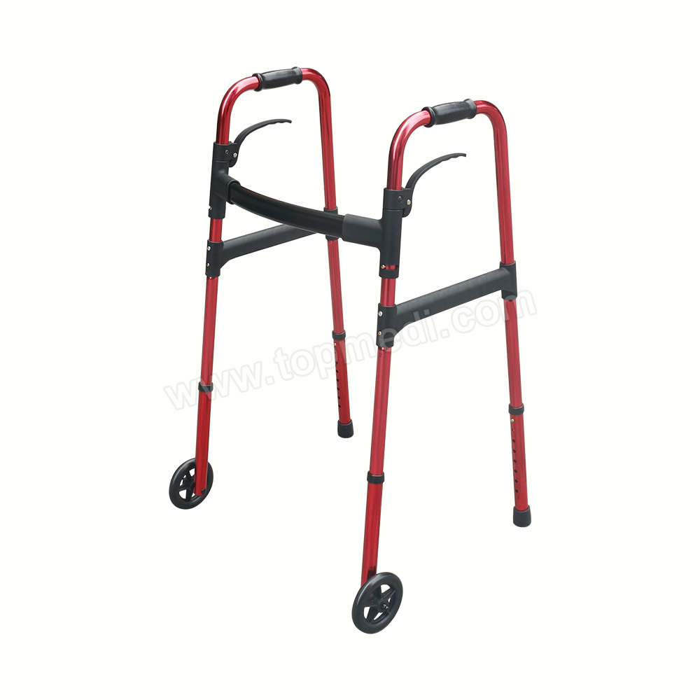 Lightweight Foldable Portable Stand Up Straight 2 Wheels Rolling Walker for Adults