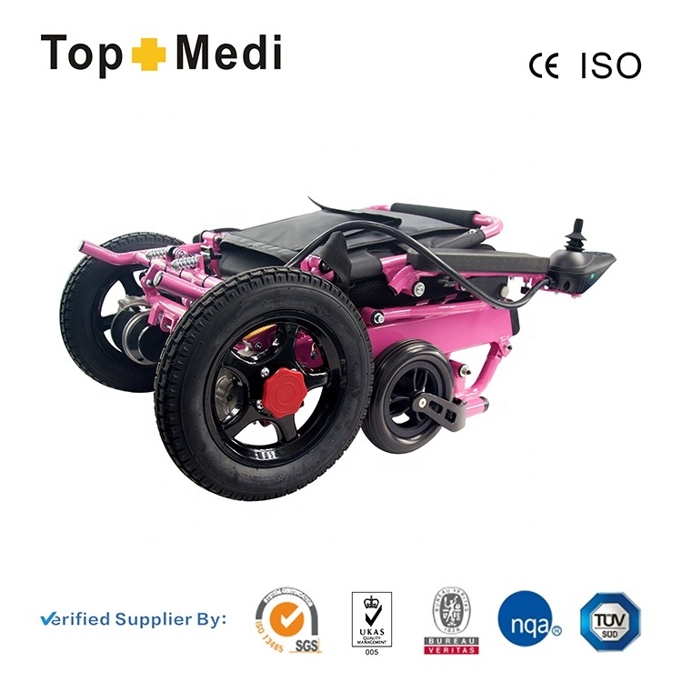 Fashion Pink Aluminum Folding Lightweight Electric Wheelchair for Adult