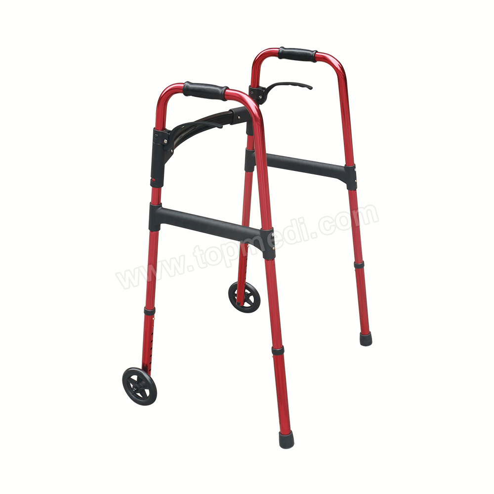 Lightweight Foldable Portable Stand Up Straight 2 Wheels Rolling Walker for Adults