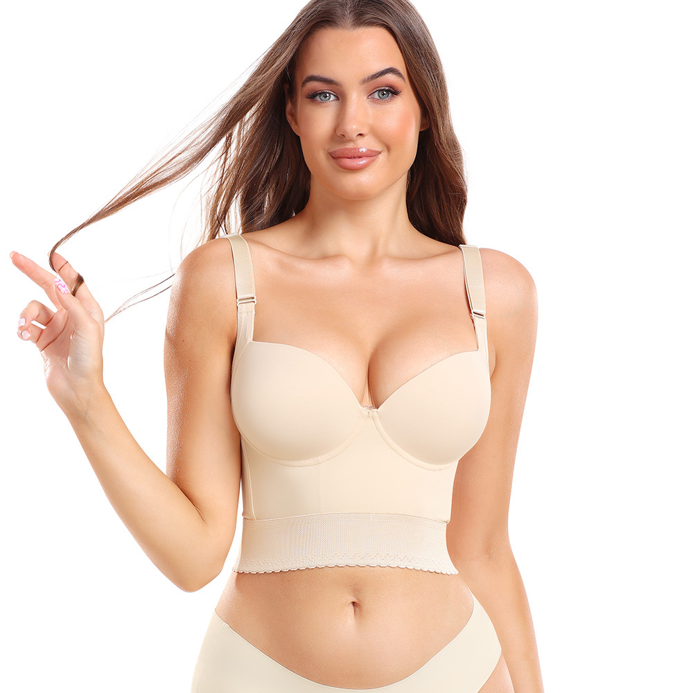 TOPMELON Back Smoothing Bra Shape Wear Deep Cup Hide Back Fat with Shapewear Push Up Longline Sports Bra Plus Size