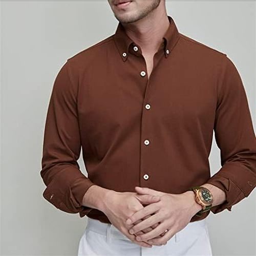 OEM Custom New Fashion Plain Solid Color Work Polyester Cotton Long Sleeve Formal Casual Dress Tee Shirt For Men